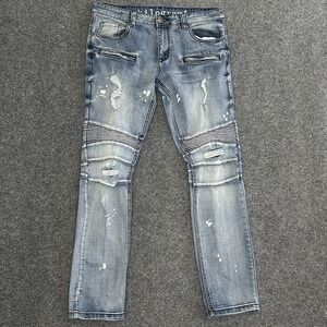 KILOGRAM Men's Skinny Moto Rocker Jeans (36x32) Distressed Blue Stretch